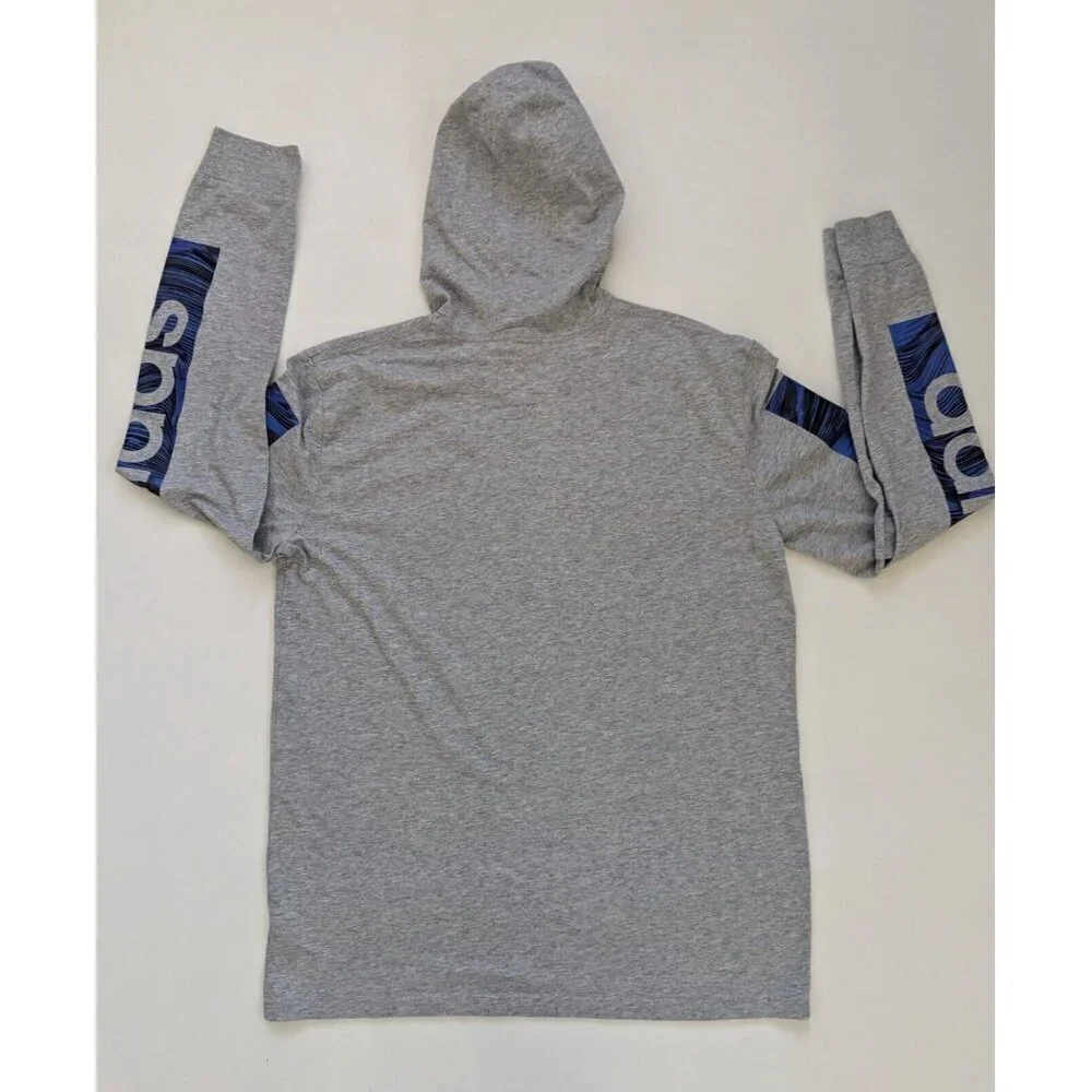 Adidas Linear Hooded Shirt Long Sleeve Youth Size XL 18/20 Grey With Blue Logos